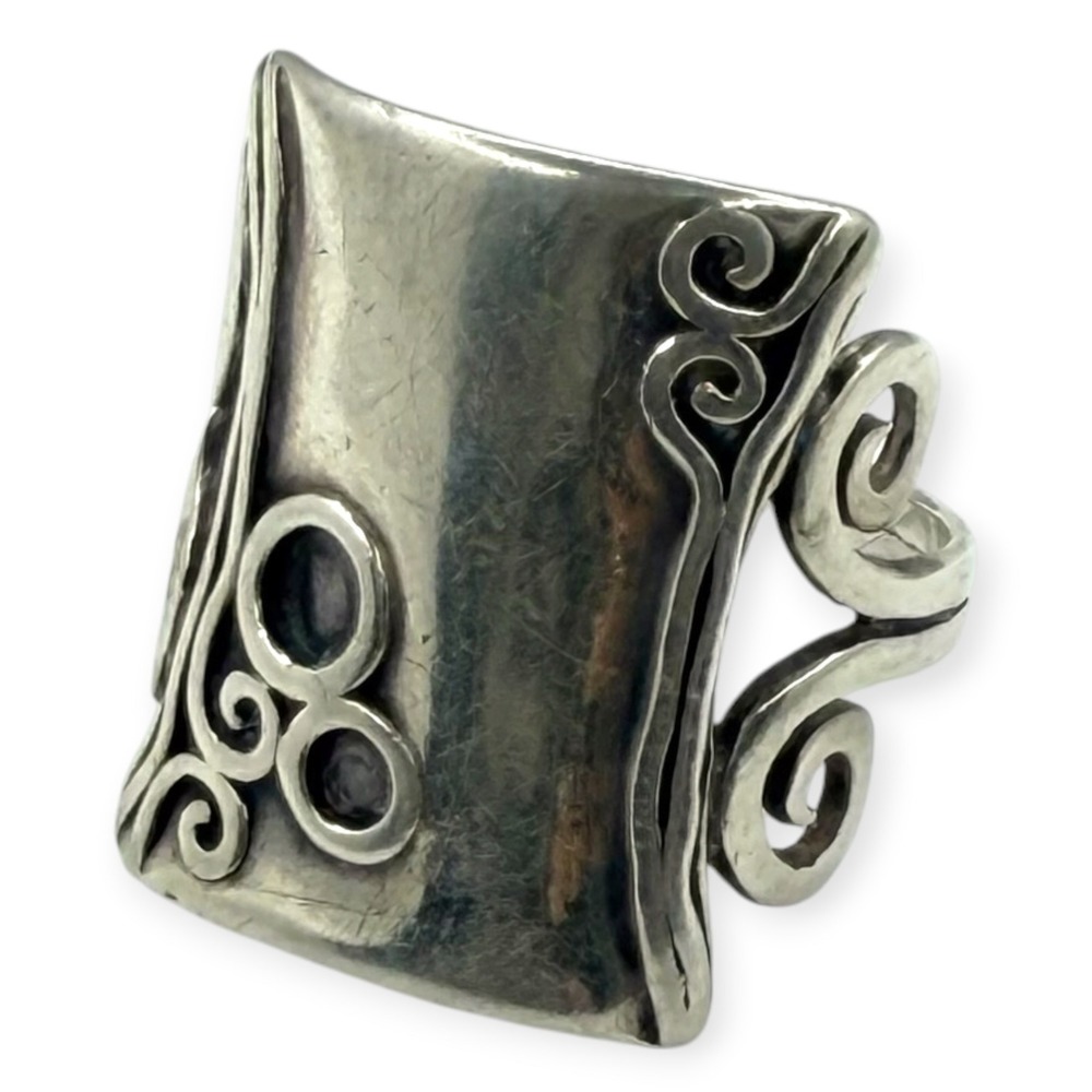 A.S. Israel Statement Ring 925 Sterling Silver Size 7.25 Scroll Shield Vintage